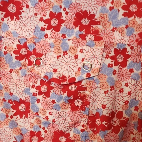 Express Womens Pink Floral Retro Long Sleeve Snap Down Shirt 5-6 - Picture 3 of 6